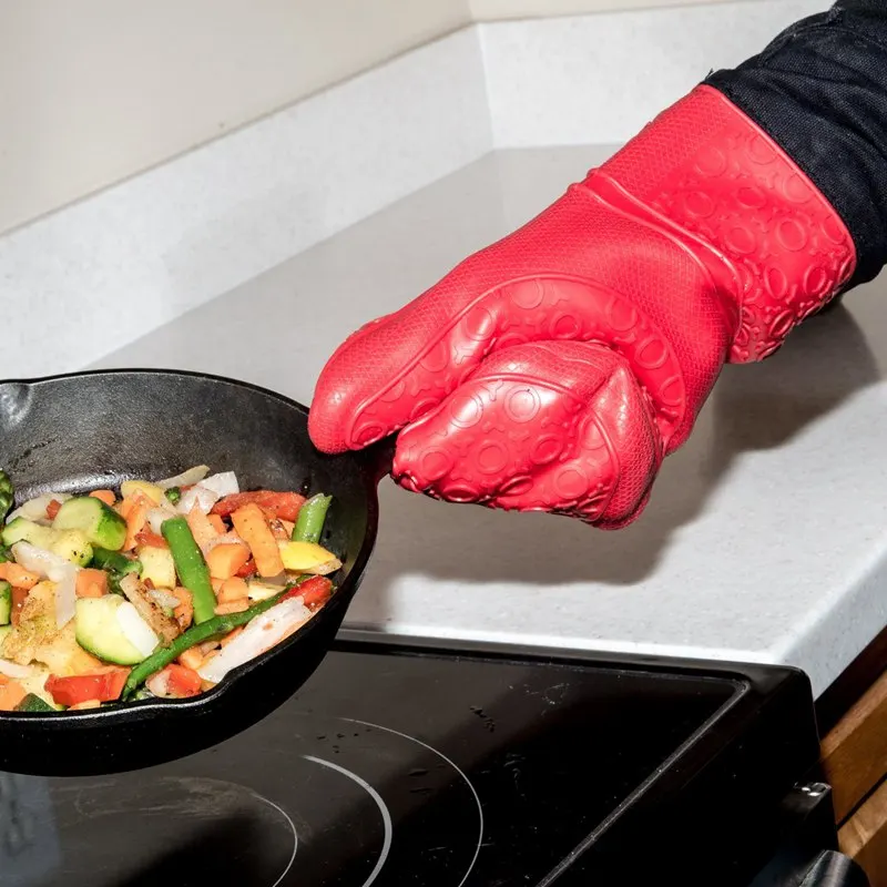 KITNEWER 1 шт. удлиненная Толстая Силиконовая прихватка-термостойкие для плиты рукавица кухонная перчатка