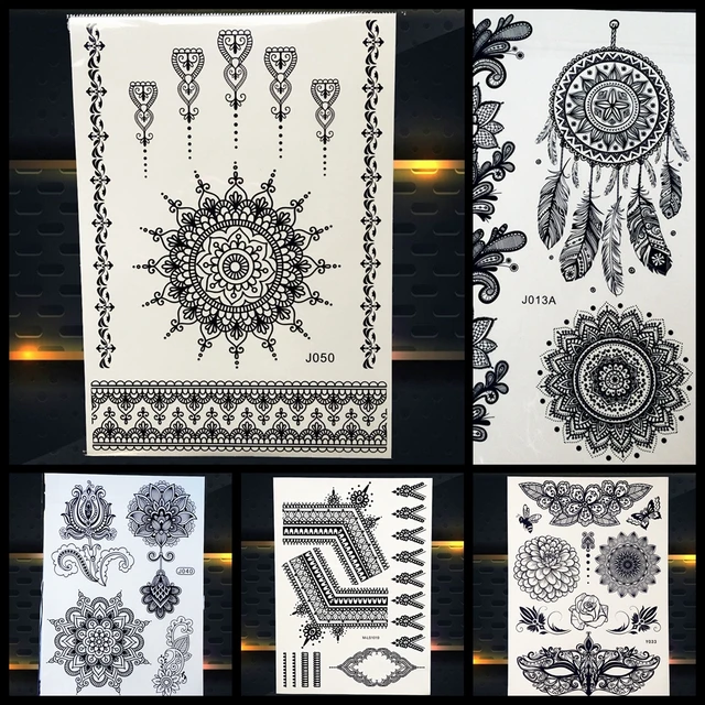 Women Black Henna Temporary Tattoo Mandala Flower Body Art Arm Hand Tattoo Stickers, Geometry Mehndi Indian Temporary Tatoo Girl Women Black Henna Temporary Tattoo Mandala Flower Body Art Arm Hand Tattoo Stickers, Geometry Mehndi Indian Temporary Tatoo Girl