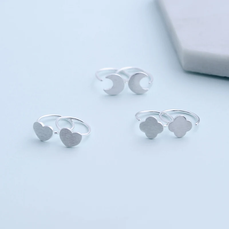 

S925 silver moon wiredrawing ear hook stud earring female brief personality pure silver ear hook anti-allergic