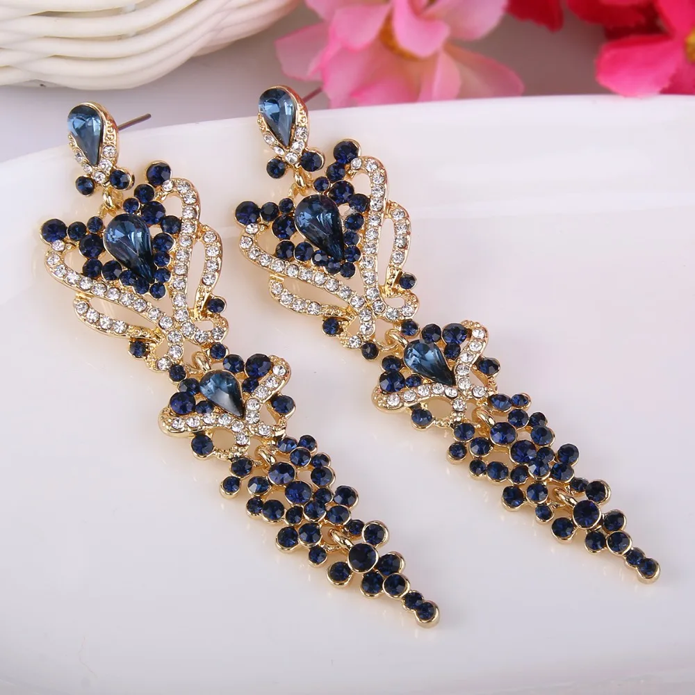 Tuliper Heart Earrings Bridal Blue Austrian Crystal Rhinestone Wedding Dangle Women Jewelry Pendientes Earring | Украшения и