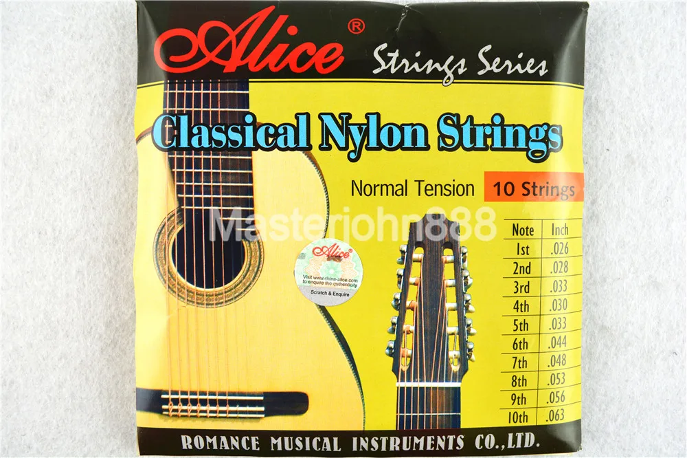 

Alice AC1032 10-String Classical Guitar Strings Clear Nylon Silver-Plated Copper Wound 1st-10th Strings Set