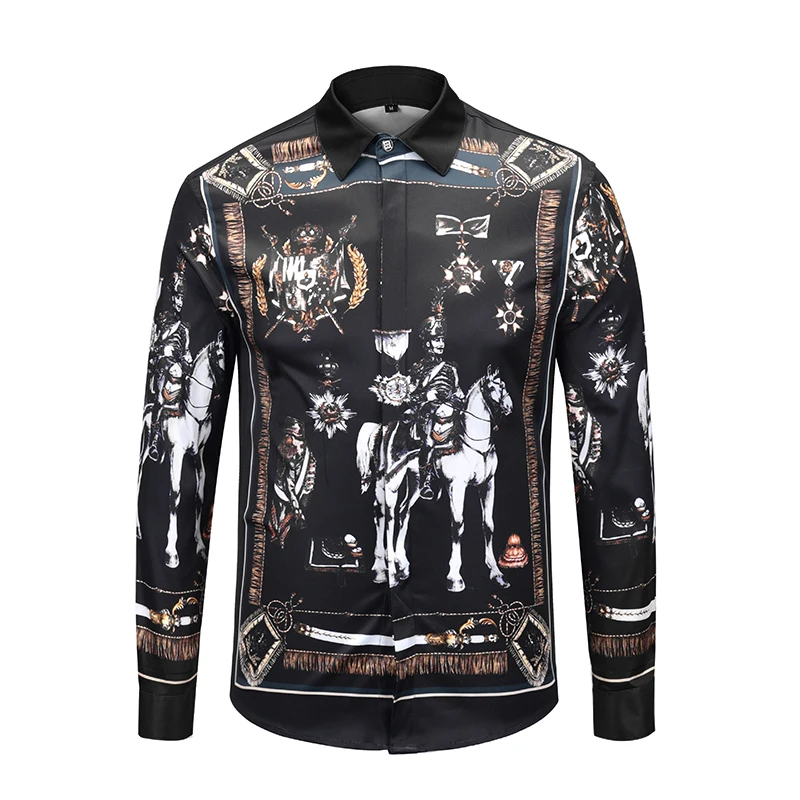 

2018 Brand New Luxury Men Shirt Men's Fashion Dress Shirts slim fit Casual male Long Sleeve Cotton Shirts 3D printing Shirt 9096