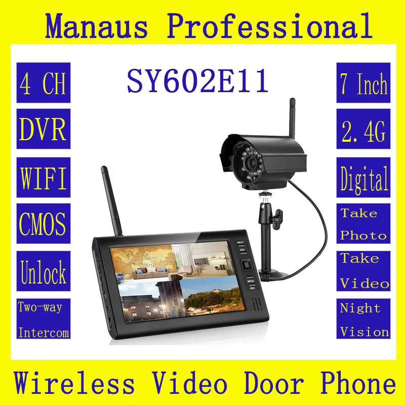 7" TFT Digital 2.4G Wireless Cameras Audio Video Baby Monitors 4CH Quad DVR Security System With