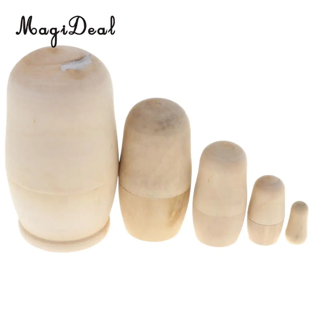 5PCS Wooden Russian Nesting Dolls Matryoshka Stacking Nested Dolls Toys Christmas Gifts Home Decoration for DIY Hand Painted
