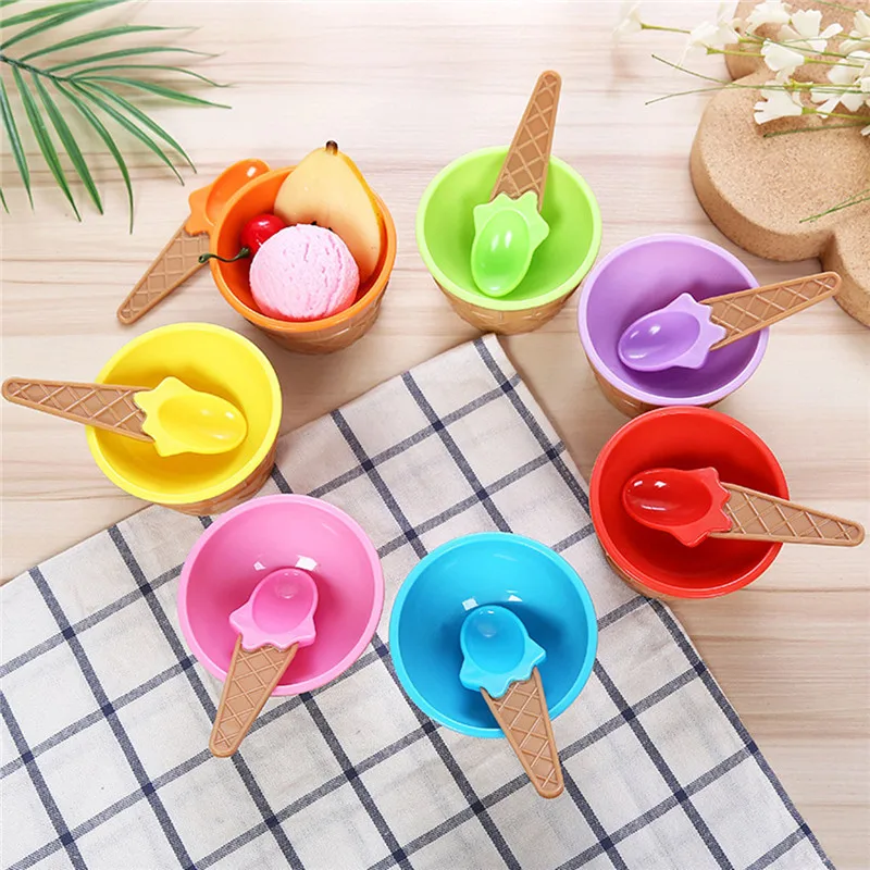 Children's Tableware Food Containers Cups Cream Bowls Spoons Dinnerware Kids Dishes Solid Feeding Baby Bowls Plates Ice Dishes