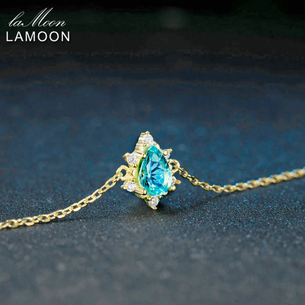 LAMOON 5x7 мм 1.6ct натуральный груша Синий Апатит 925 стерлингового серебра ювелирные изделия браслет-цепочка LMHI043