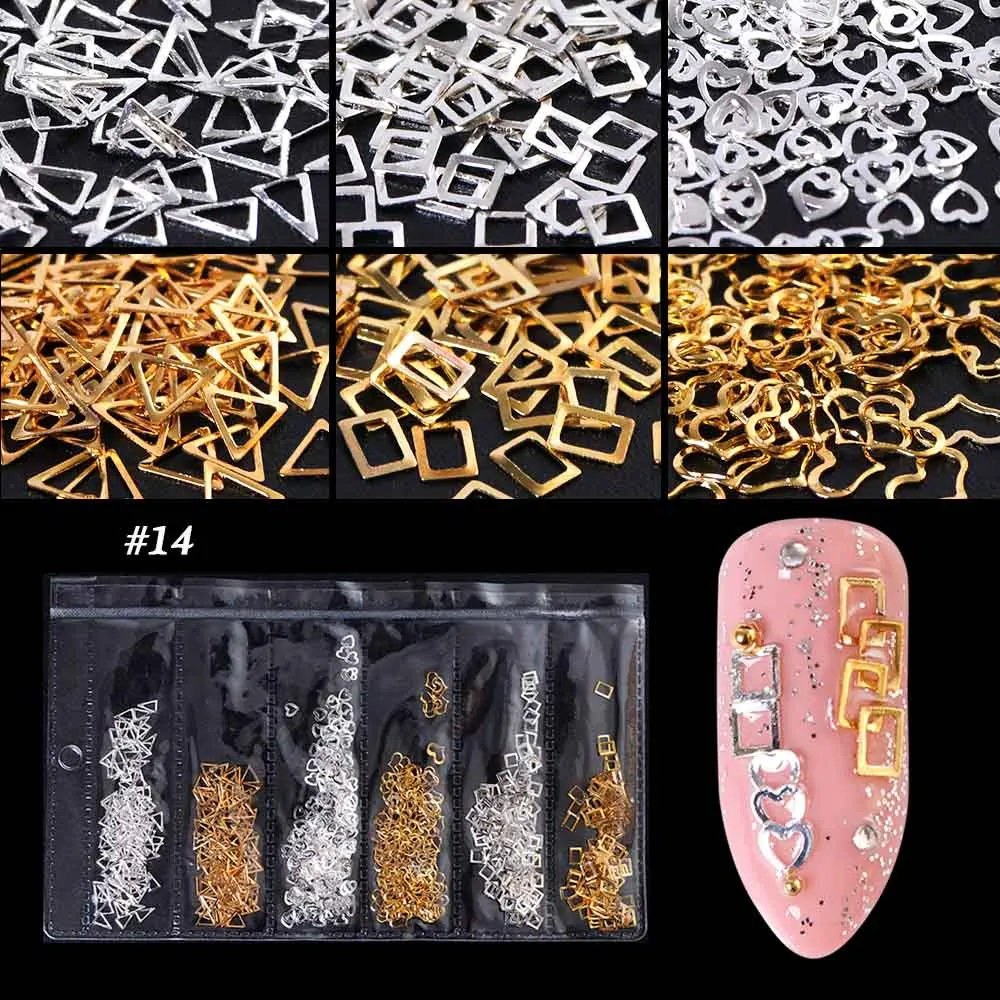 1 лот амулеты металлические золотые гвоздики для ногтей серебряные заклепки Геометрическая Звезда Сердце Лунная ракушка изогнутые Стразы 3D дизайн ногтей украшение доступа BE688