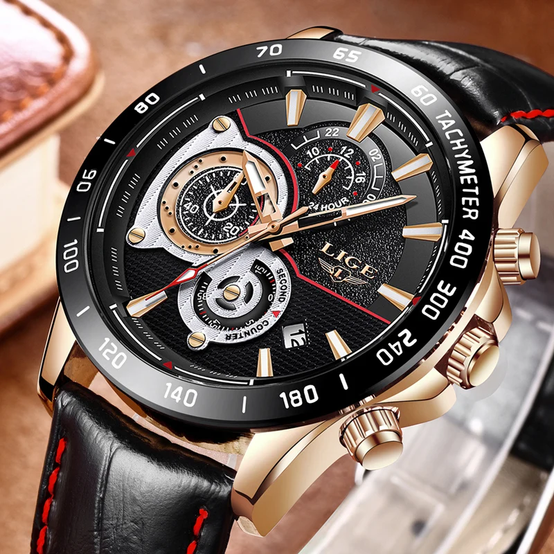 

LIGE Mens Watches Top Brand Luxury Fashion Business Quartz Watch Men Leather Strap Sport Waterproof Watches relogio masculino