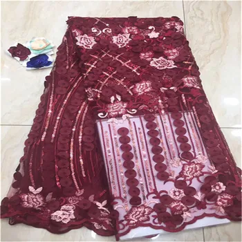 

African 3D Flowers Organza Sequins Tulle Lace Fabrics French Net Tulle Lace Fabric Embroidery Sequins Mesh For Wedding Dress(519