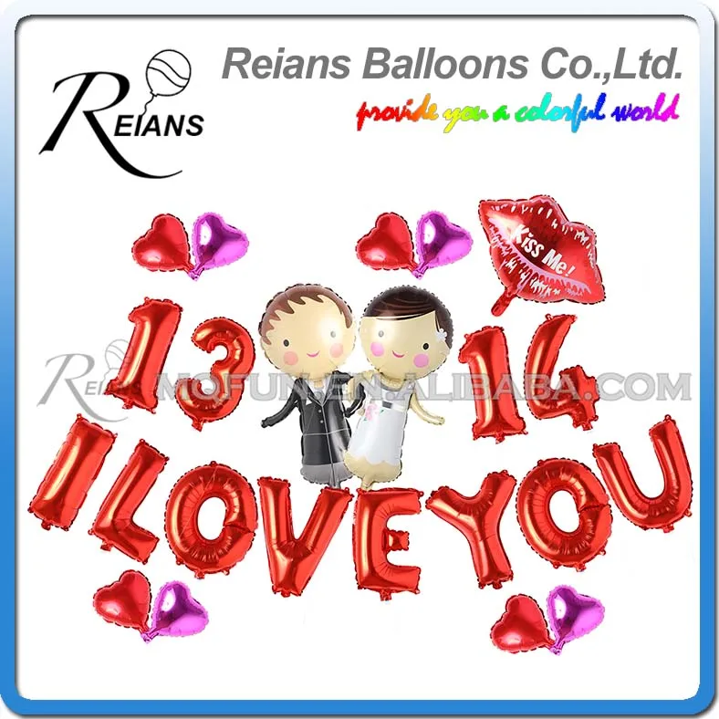 

10 Set Reians Cartoon I LOVE YOU Kiss me Wedding Groom bride Party Decoration Letter Number Helium Aluminum Foil Balloons Set