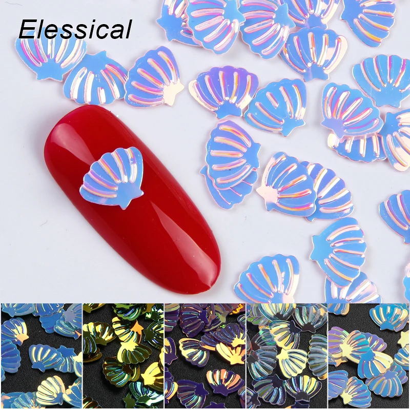 ELESSICAL 10g/bag Mermaid Pink Shell Shape Holographic Nail Glitters Polish For Nails Manicure Tools Nail Art Decorations WY1066