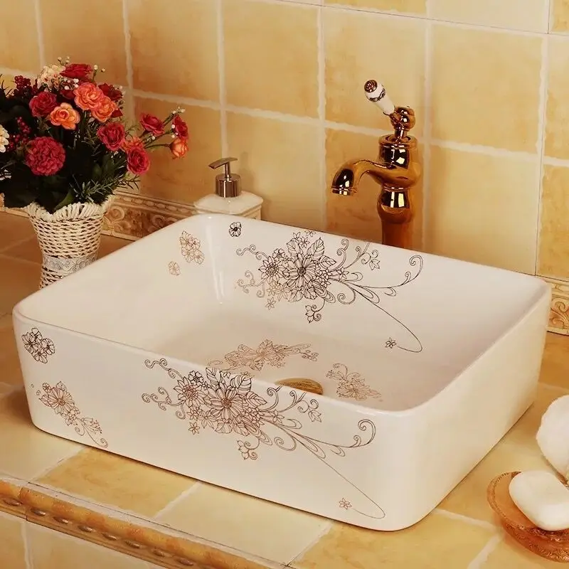 Rectangular shape ceramic wash basin for modern home decorationin
