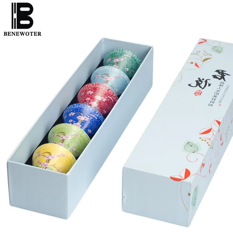 

6pcs/lot 55ml Jingdezhen Pastel Traditional Ceramic Porcelain Teacup Kung Fu Tea Set with Gift Box Master Cup Home Birthday Gift