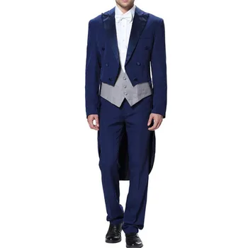 

Tailor Made Blue Long Coat Wedding Suit For Men 3Pieces(Jacket+Pant+Vest+Tie) Prom Masculino Trajes De Hombre Blazer