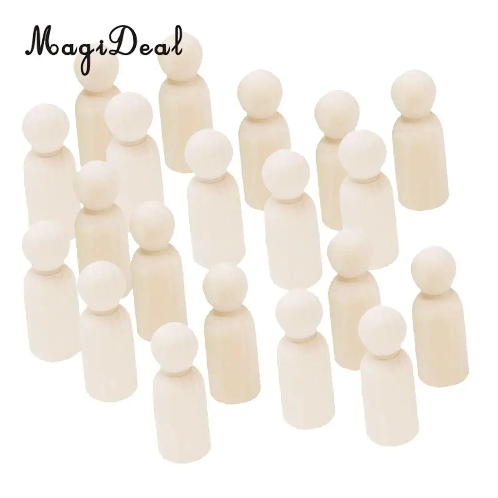40pcs Solid Hard Wood People Natural Unfinished Wooden Family Wood Peg Dolls Male Female DIY Wedding Cake Toppers 35mm 