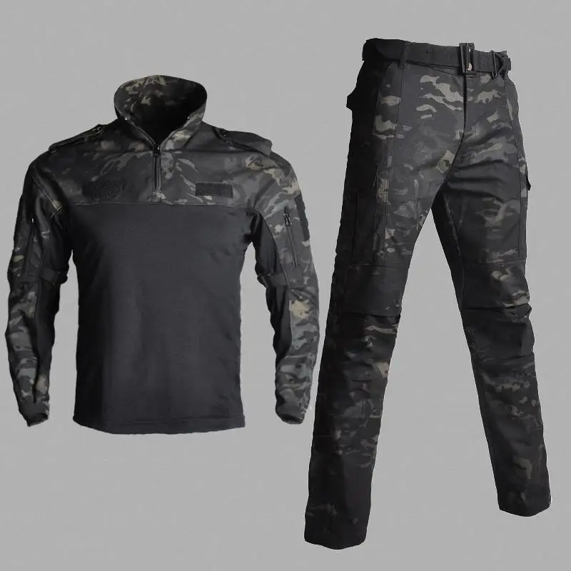 Мужская тактическая камуфляжная военная форма, костюм для страйкбола, пейнтбол, одежда для армии США, рубашка в армейском стиле+ штаны - Цвет: Black CP