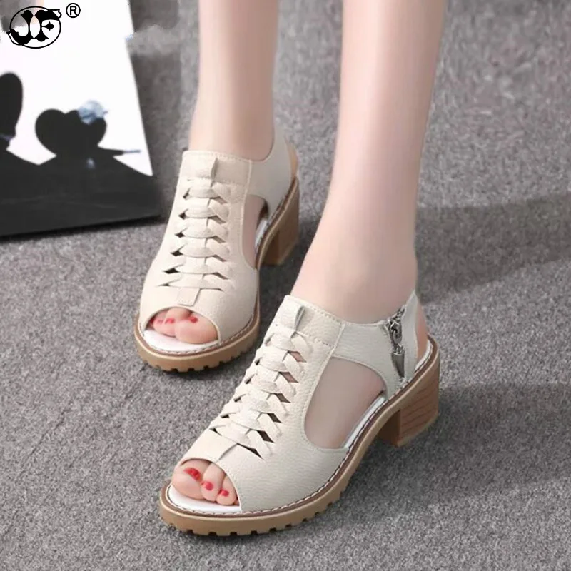 preço Plus Size Mulheres Sandálias Plataforma Mulheres Sapatos TPR Sandálias Zíper Lateral Retro Dedo Aberto Verão Sandálias 459j