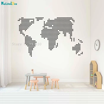 

Vinyl World Dotted Map Wall Sticker Simple office and Work place Decals Decoration Nursery Self-adhesive Home Art Murals YT750
