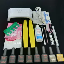 Ногтей Книги по искусству маникюрные инструменты 12 Вт УФ-лампы набор выбрать 6 Цвет 8 мл базы верхнее пальто soak off Гель лак для ногтей с для удаления практике комплект NT05