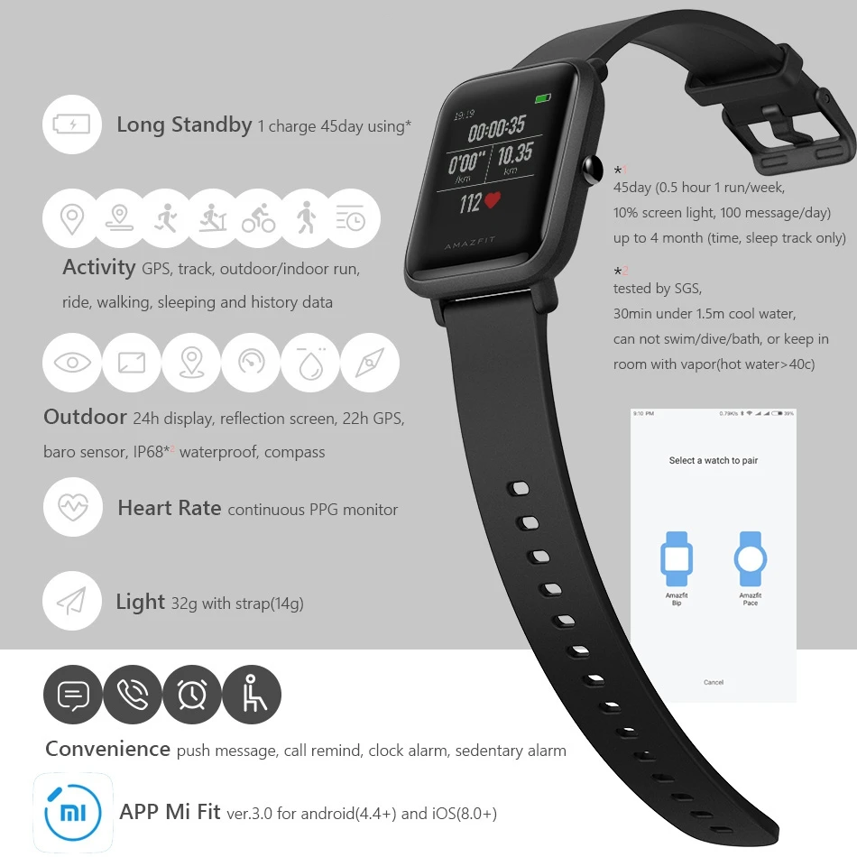 Оригинальные Смарт часы Xiaomi Huami Amazfit Bip BIT PACE Lite Youth Mi Fit с отражением цвета экран 1 28