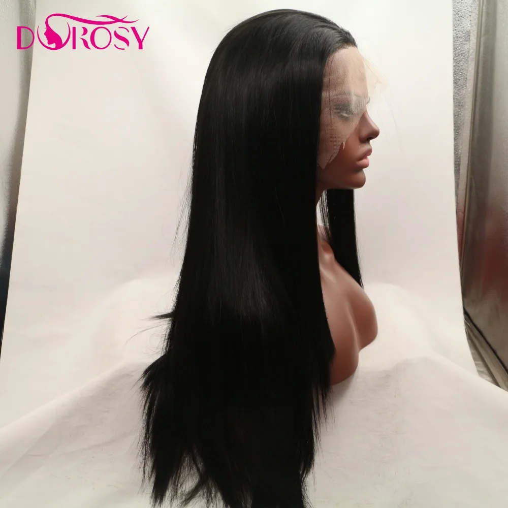 DOROSY волосы высокотемпературный волоконный безклеевой натуральный волос 1# черный длинный прямой синтетический парик фронта шнурка с бесплатной частью