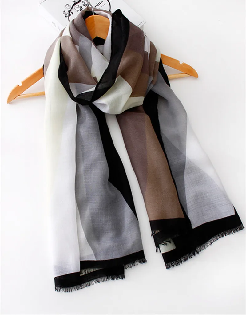 Весенне-осенний кашемировый тонкий шарф с принтом женские Геометрические узоры драпированы в длинном контрастном цвете модные шарфы - Цвет: Number 4 color