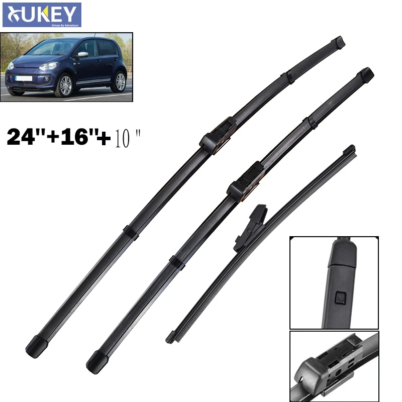 Xukey Front Rear Window Windscreen Wiper Blades For VW UP 24"16"10" Fit