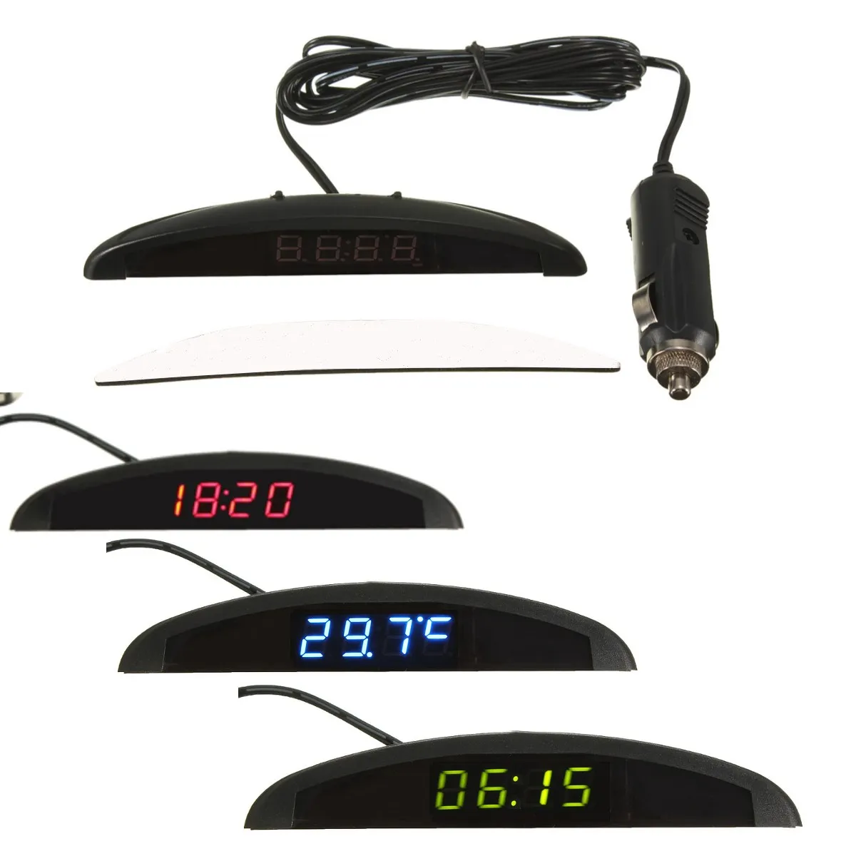KROAK 3 in 1 Car Digital Auto Thermometer Voltmeter Clock Volt Temperature Monitor 12V on