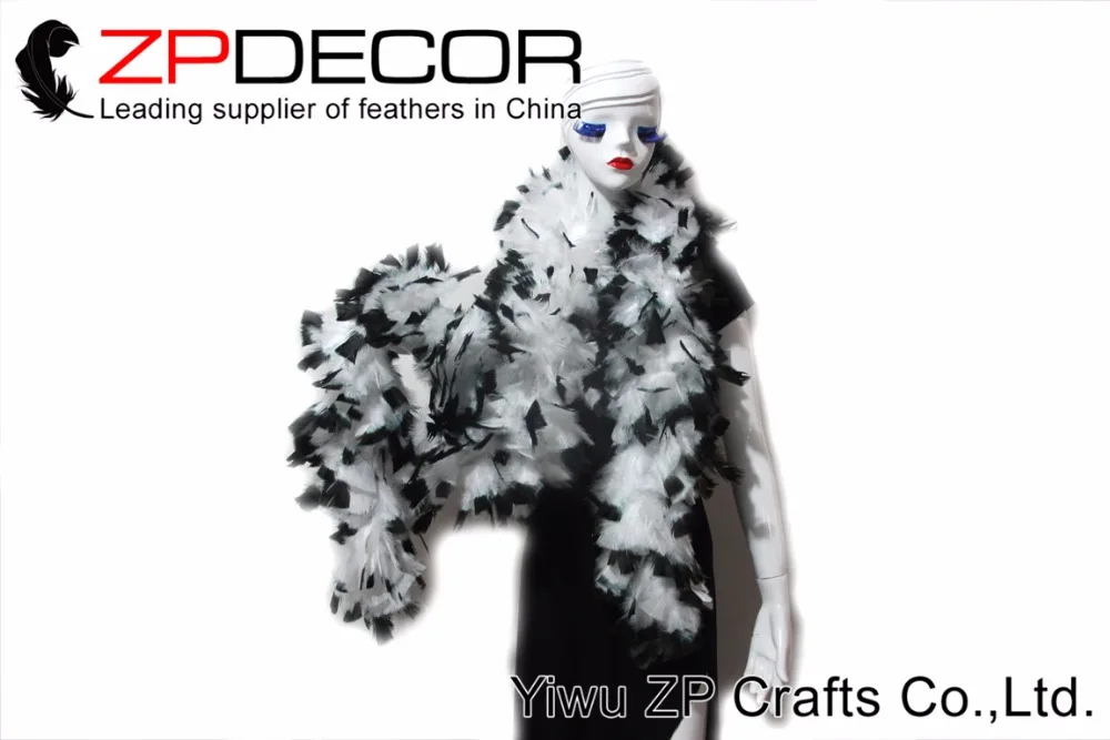 ZPDECOR 2 ярдов/партия, высокое качество, окрашенный белый с черным 150 г, индейка, плоские перья, boas, сделай сам, ремесло, свадебные украшения, аксессуары