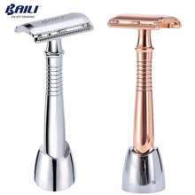 BAILI длинная ручка двойной край лезвие безопасной бритвы для парикмахерских мужчин бритья волос унисекс+ 5 Лезвия Сторонник/подставка/База BD194/BD193G