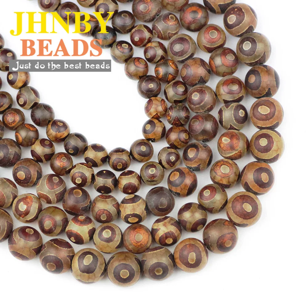 JHNBY China Natural Carnelian Tibetan Buddhism Dzi Eyes Beads 8/10/12mm Round Loose Beads for Jewelry Bracelet Making DIY