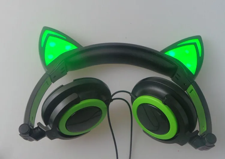 Складные мигающие светящиеся наушники с кошачьими ушками, стерео наушники 3,5 мм, музыкальная гарнитура, светодиодный светильник для ПК, ноутбука, мобильного телефона, Mp3 - Цвет: Green