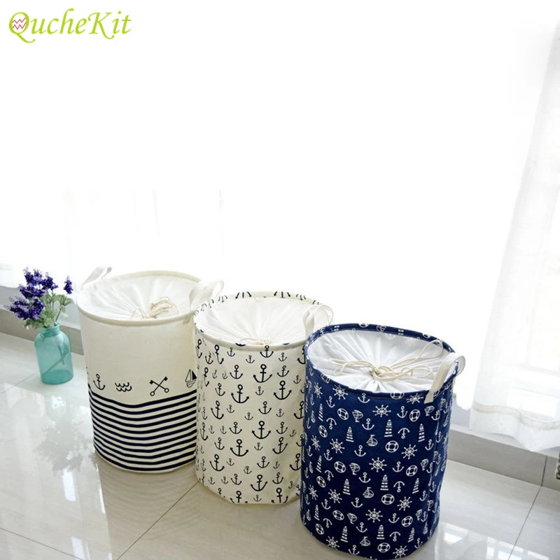 35*45 CM طوي مرساة الطباعة سلة التخزين كبيرة سلة الغسيل Stripy الملابس القذرة سلة المنزل أشتات سلة للعب