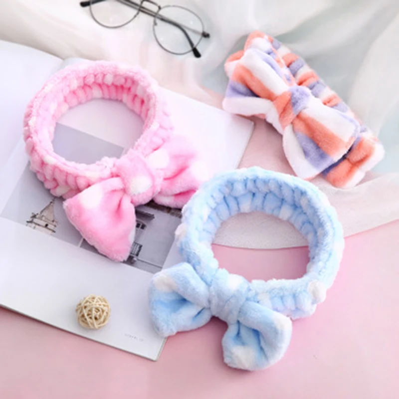 

Shower Headband With Beauty Big Bow Solid Color Or Polka Dot Soft Wash Makeup Hair Band 2019 New Fashion Headwear