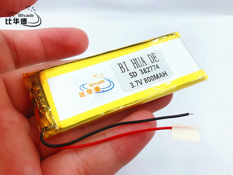 Li-po 3,7 V, 800 mAH, 382774 полимерный литий-ионный/литий-ионная аккумуляторная батарея для gps, mp3, mp4, mp5, dvd, модель игрушка мобильный телефон