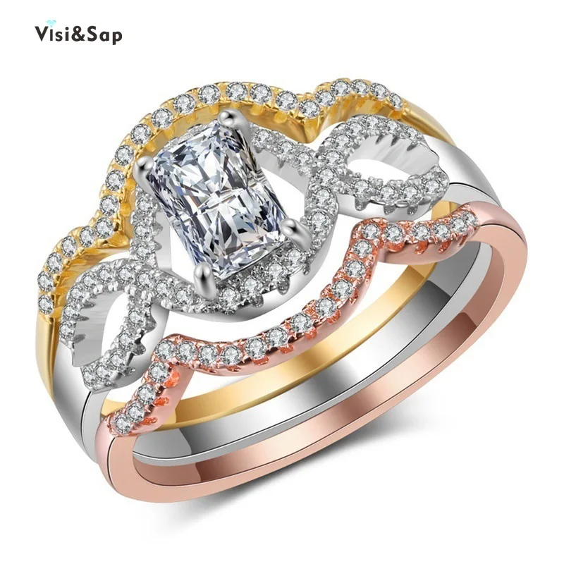 

Visisap Fashion Hollow Geometric Zircon Rings for Female Mulitcolor 3 In 1 Ring Party Anniversary Manufacturer Accessories B2417