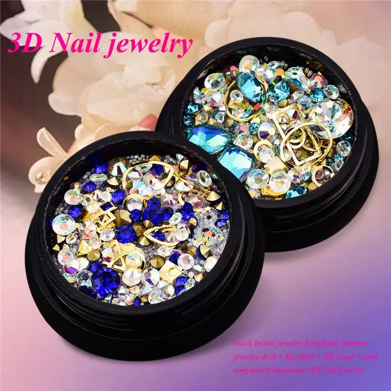 

2 Box 3D Nail Jewelry Colorful Mixed Acrylic Tip Diamond Flat Jewel Stone Nail Rhinestone Manicure DIY Nail Art Decoration (Ro