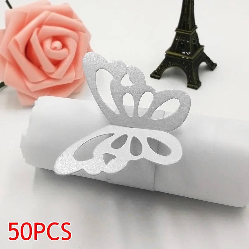 Pearlescent 50 Pcs/Set Lovely Butterfly Paper Napkin Rings Supplies For Wedding Party Decoration FPing - Цвет: Белый