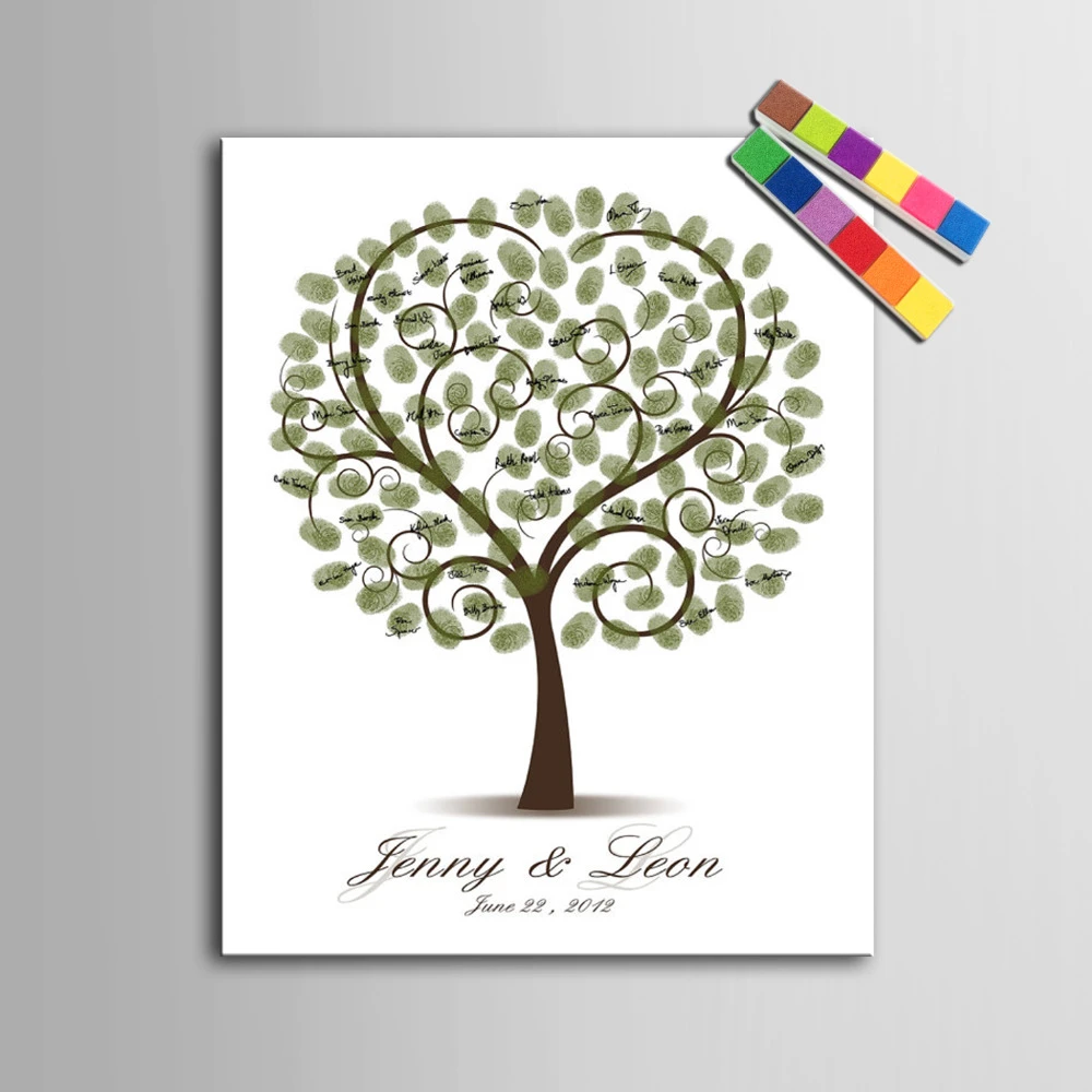 Arbre D Empreinte Digitale Signature Toile Peinture Arbre Coeur Diy De Mariage Cadeau De Mariage Decoration Parti Cadeau Comprend 6ink Couleurs Aliexpress
