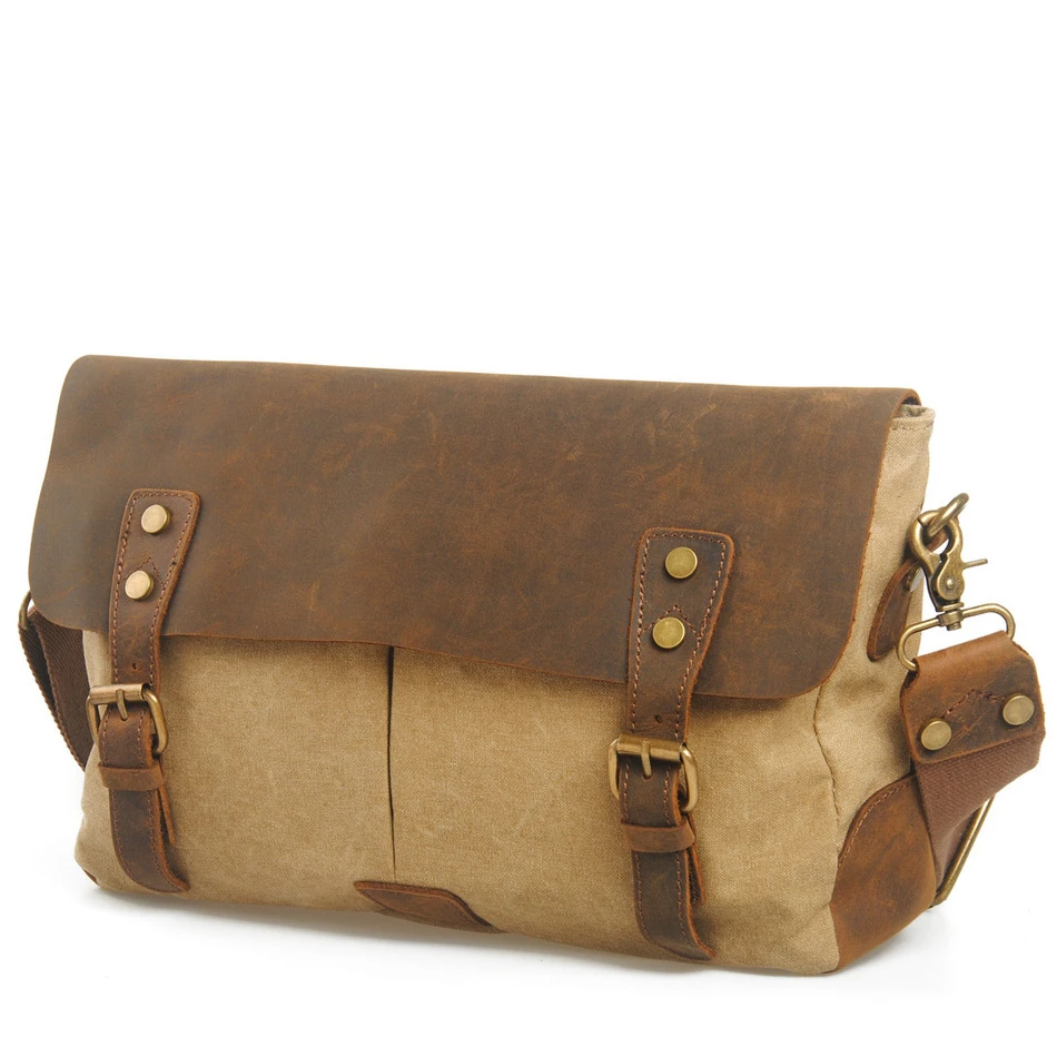 

Luxury Cowboy Oilskin leather Canvas Bag European Messenger Tide Woman Male Package Postman Package Leisure Time