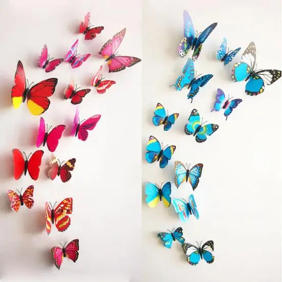 2015 Hot Sale 3D Butterfly Wall decor Stickers Home decor Sticker Green Red 5 Colors 12