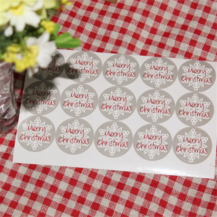 

15pcs Merry Christmas Snowflake Seal Sticker Badge Kraft Paper Sticker tags Labels Seal Envelope Gift Box Wrapping Baking Decor