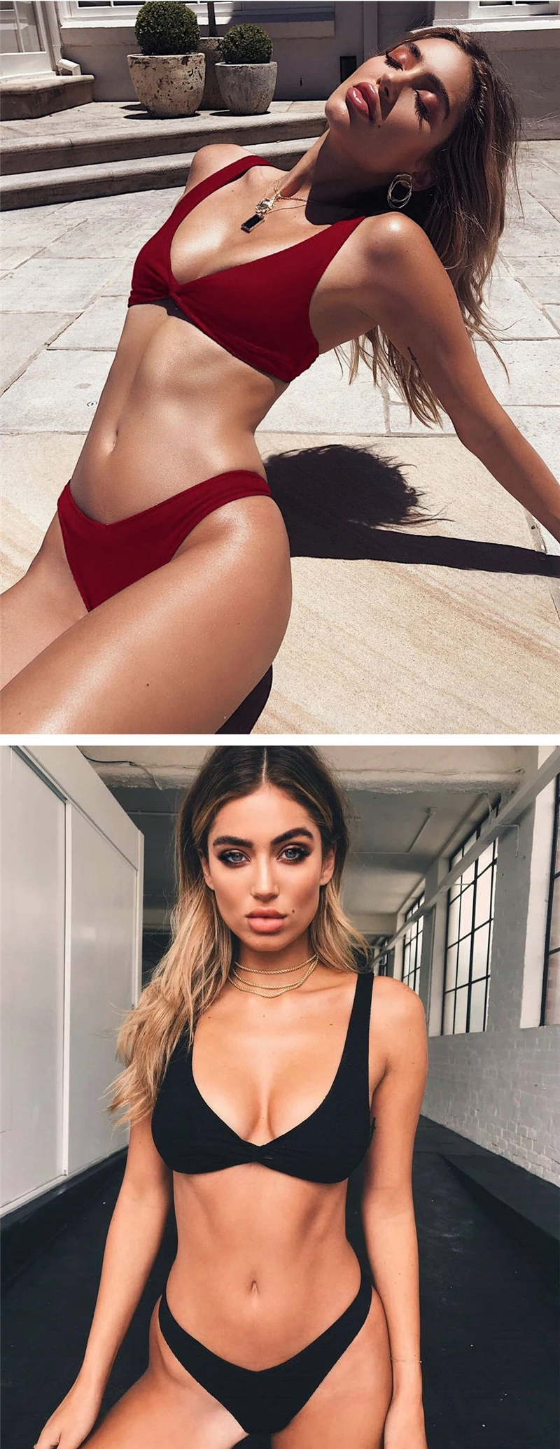 Women Bikini 2018 Sexy Push Up Bikini Set Cross Solid Swimsuit (1)