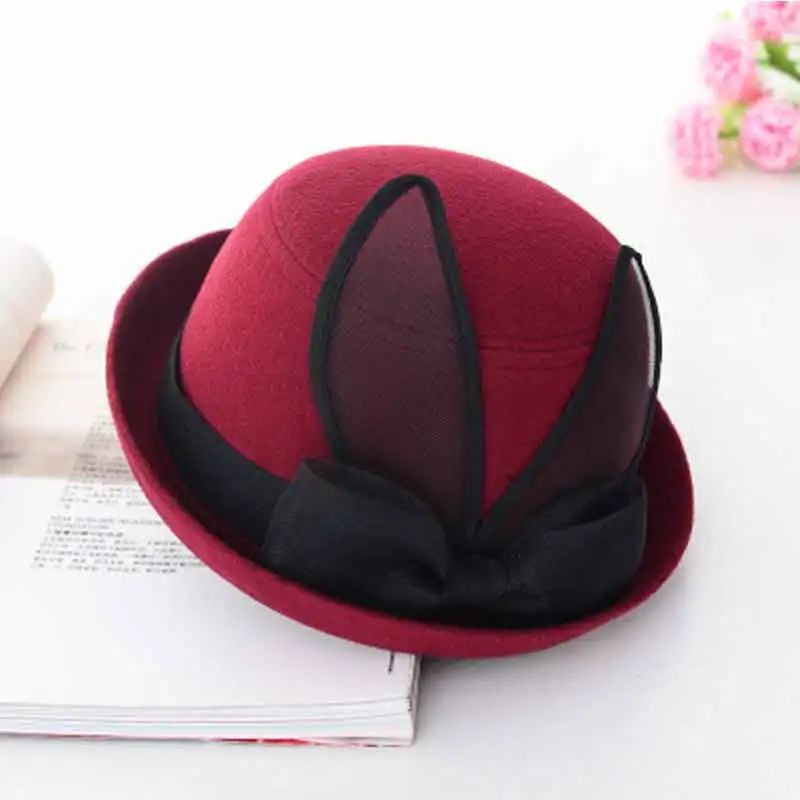 

lovely girl Lace Bowknot woolen top hat high quality women Fedoras cute cap for girls students caps hats wholesale