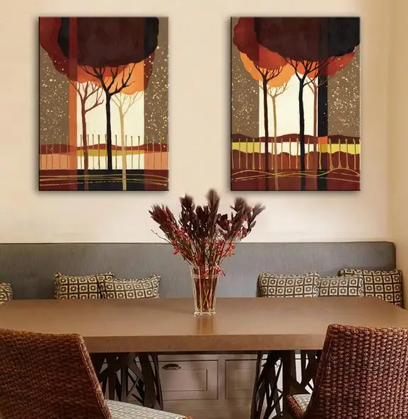 Free Shipping E HOME Oil Painting Fences And Trees Decoration Painting