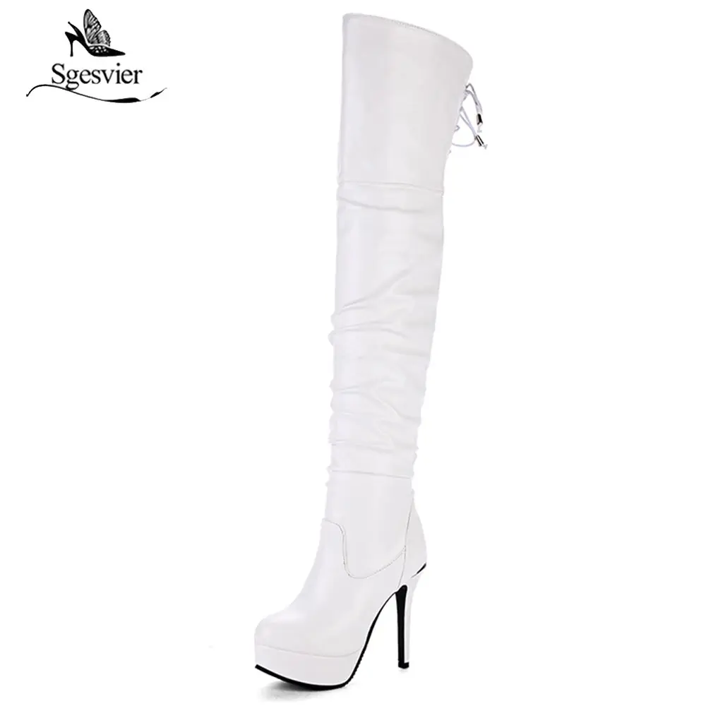 Sgesvier/Новинка; женские облегающие высокие сапоги; модные сапоги выше колена; пикантная обувь на платформе и высоком каблуке; женская обувь для вечеринок в ночном клубе; женская обувь; OX677