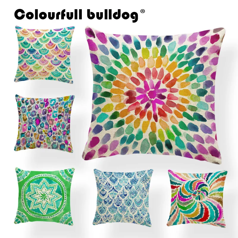

Luxury Colorful Mandala Totem Cushion Case 43*43cm Polyester Circle Sector Arrow Pillow Cover Living Room Office Sofa Decoration