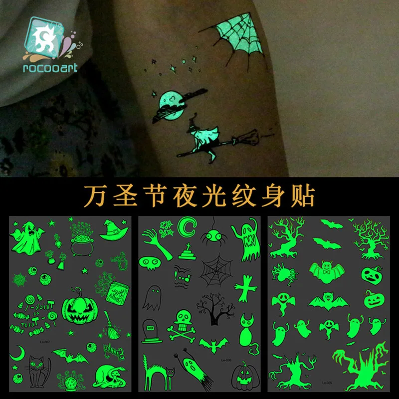 Halloween Luminous Stickers Tattoo Ghost For Kids Toys Fake Tattoo Witch Glowing in Dark Waterproof Temporary Tattoo Stickers Halloween Luminous Stickers Tattoo Ghost For Kids Toys Fake Tattoo Witch Glowing in Dark Waterproof Temporary Tattoo Stickers