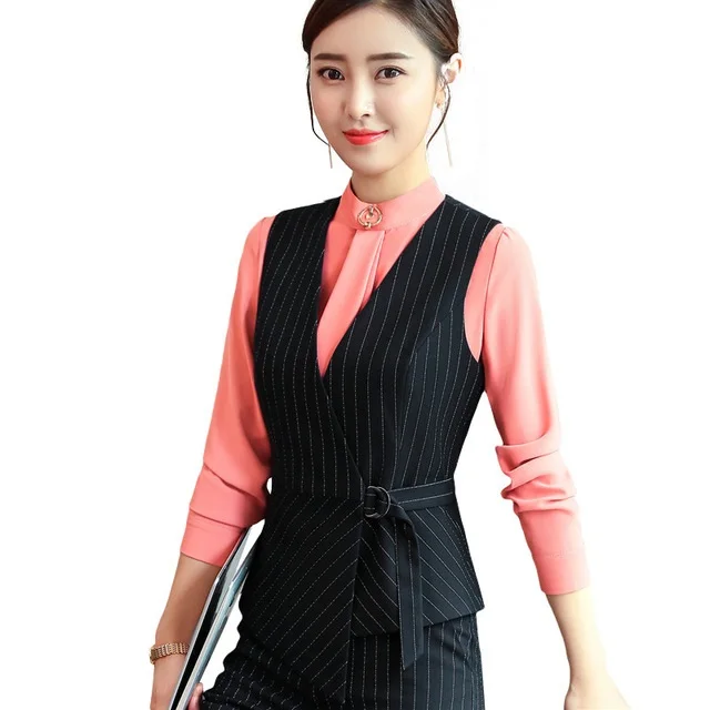 Autumn New Fashion Vest OL Professional women stripes work uniforms