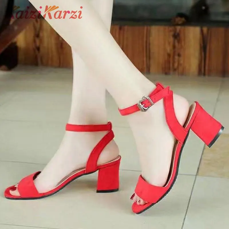 

KaiziKarzi Ladies High Heels Sandals Office Ladies Square Heels Shoes Wedding Party Elegant Sandals Concise Footwear Size 35-40